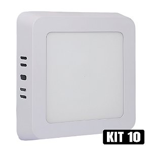 Kit 10 Plafon LED 6W Sobrepor Quadrado Branco Frio