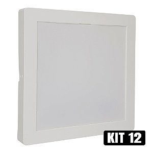 Kit 12 Plafon LED 25W Sobrepor Quadrado Branco Quente