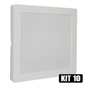 Kit 10 Plafon LED 25W Sobrepor Quadrado Branco Frio