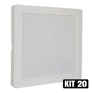 Kit 20 Plafon LED 18W Sobrepor Quadrado Branco Frio