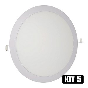 Kit 5 Painel de LED Embutir Redondo Bivolt 25W Branco Quente
