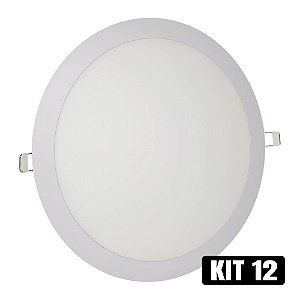 Kit 12 Painel de LED Embutir Redondo Bivolt 25W Branco Frio