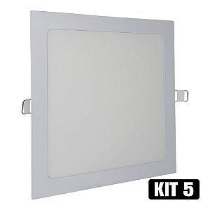 Kit 5 Plafon de LED Embutir Quadrado Bivolt 18W Branco Frio