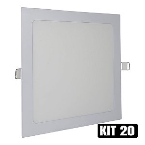 Kit 20 Plafon LED 18W Embutir Quadrado Branco Frio