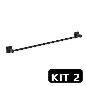 Kit 2 Porta Toalha Bastão 57cm Omega Premium Preto Fosco
