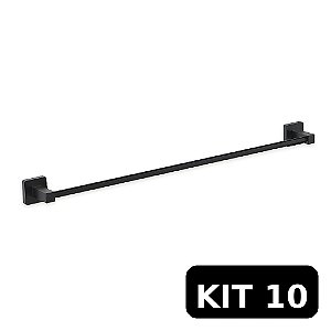 Kit 10 Porta Toalha Bastão 57cm Omega Premium Preto Fosco