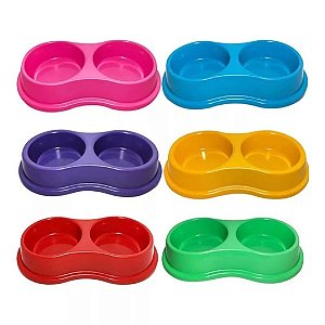Comedouro e bebedouro duplo para cães e gatos Four Plastic