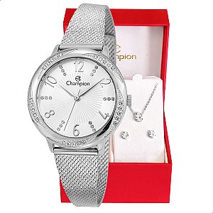 Relógio Feminino Champion Analógico Prata CF24251Q + Colar e Brincos