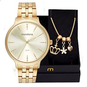 Relógio Feminino Mondaine Minimalista Dourado 32479LPMVDE1 Pulseira Berloques