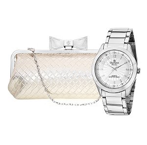 Relógio Feminino Champion Prata Analógico CN29410B + Bolsa Clutch