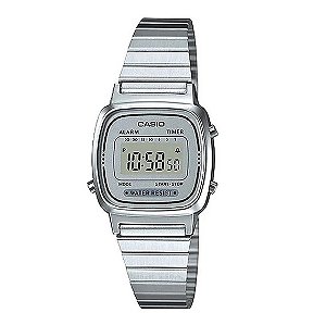 Relógio de Pulso Feminino Digital Vintage Prata Mini LA670WA-7DF