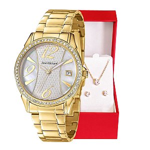 Kit Relógio Feminino Champion Ana Hickmann Dourado Analógico AH28544H Calendário