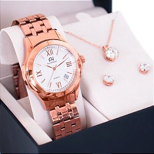 Relógio Feminino Champion Ana Hickmann Analógico Rosé AH29070Z Kit Colar e Brincos