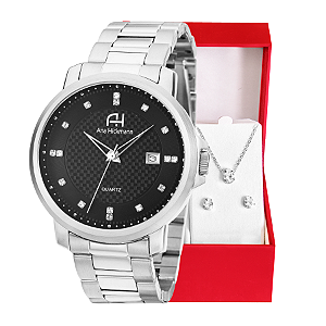 Relógio Champion Ana Hickmann Feminino Prata AH29061T Kit Colar e Brincos