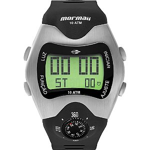 Relógio Masculino Mormaii Esportivo Prova D'Água Digital Bússola Preto e Prata MO1324AB/1P