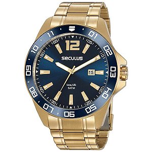 Relógio de Pulso Seculus Masculino Analógico Dourado Long Life 20809GPSVDA2