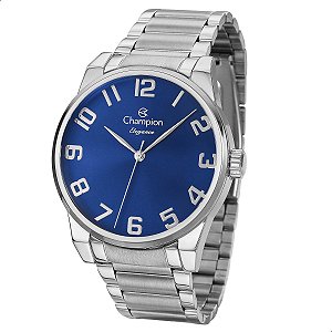 Relógio Masculino Champion Prata Azul CN27652F Prova D'Água
