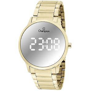 Relógio Feminino Champion Digital Espelhado Dourado CH40142B Kit Colar e Brincos