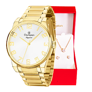 Relógio Feminino Dourado Champion Elegance CN27652W Prova D Agua + Colar e Brincos