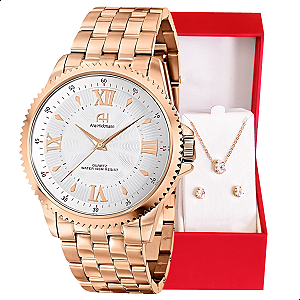 Relógio de Pulso Champion Ana Hickmann Feminino Rosé AH28722Z Colar e Brincos