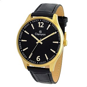 Relógio Masculino Champion Casual Couro Preto Social Luxo CN21443P