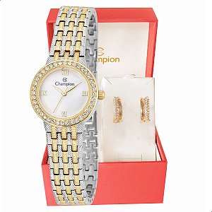 Relógio Feminino Champion Bicolor Pequeno Luxo CF25312S + Brincos