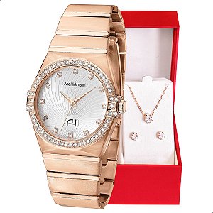 Relógio Champion Ana Hickmann Analógico Rosé AH28188Z Kit Colar e Brincos