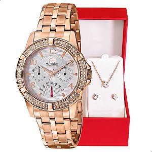 Relógio de Pulso Feminino Ana Hickmann Rosé AH30255Z Colar e Brincos