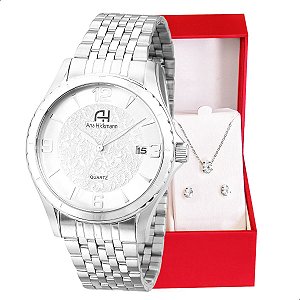 Kit Relógio Feminino Champion Analógico Ana Hickmann Prata Analógico AH28964Q Calendário