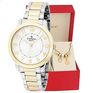 Relógio Feminino Bicolor Champion Elegance CN25118B Prova D Agua + Pulseira Berloques