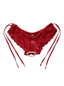 Calcinha Tanga de Renda com Amarração e Pérolas