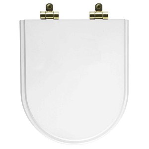 Assento Sanitário Poliéster Soft Close Nuova Branco para Vaso Deca com Ferragem Dourada