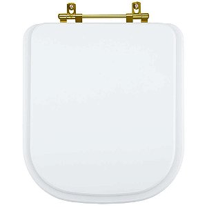 Assento Sanitário Poliéster Quadra Branco para vaso Deca Com Ferragem Dourada