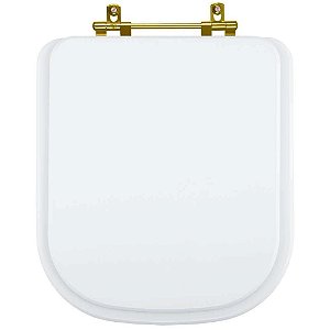Assento Sanitário Quadra Branco Para Bacia Deca Com Ferragem Dourada