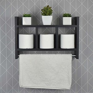 Nicho Porta Toalha Preto para Banheiro 45 x 30cm