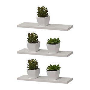 Kit Com 3 Prateleiras Brancas 40x20cm Com Suporte Invisivel