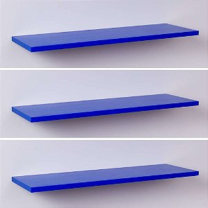 Kit com 3 Prateleiras 60 x 20cm Suporte Invisivel - Cor Azul