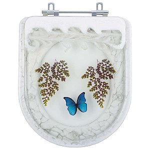 Assento Sanitário Poliester Decorado Life Branco com Borboleta para Vaso Celite