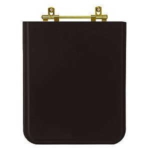 Assento Sanitario Poliester Square Preto para vaso Incepa com Ferragem Dourada