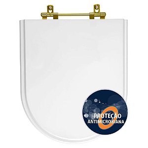 Assento Sanitário Poliester Belle Epoque Branco com ferragem Dourada e Proteção Antibacteriana