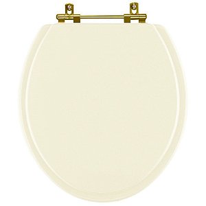 Assento Sanitário Poliester Convencional Oval Bege Claro com Ferragem Dourada