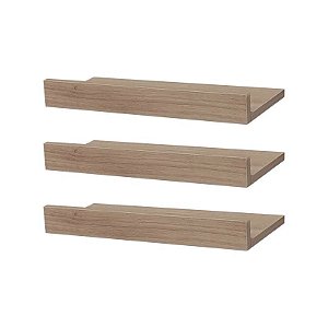 Kit 3 Prateleiras Porta Quadros 40 x 10cm Carvalho Suporte Invisível