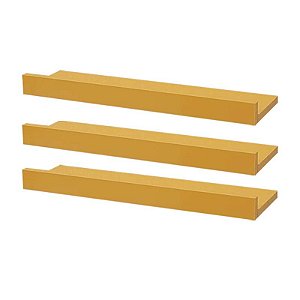 Kit 3 Prateleiras Porta Quadros 90 x 10cm Amarela Suporte Invisível