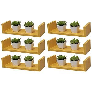 Kit 6 Prateleiras U 40 x 15cm Amarela Suporte Invisível