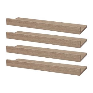 Kit 4 Prateleiras Porta Quadros 40 x 15cm Carvalho Suporte Invisível
