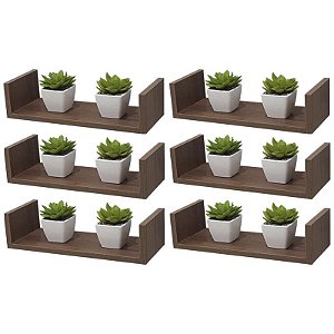Kit 6 Prateleiras U 40 x 15cm Nogal Suporte Invisível