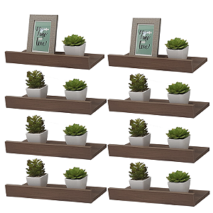 Kit 8 Prateleiras Porta Quadros 40 x 15cm Nogal Suporte Invisível