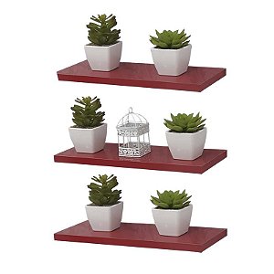 Kit 3 Prateleiras 40 x 15cm Vermelha Suporte Invisível