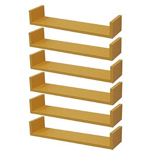 Kit 6 Prateleiras U 50 x 10cm Amarela Suporte Invisível