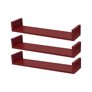Kit 3 Prateleiras U 100 x 25cm Vermelha Suporte Invisível